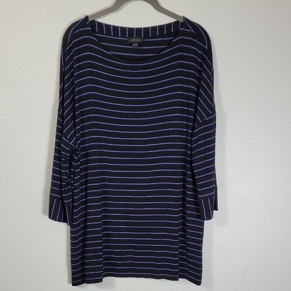 J Jill Wearever Long Sleeve Tunic Top Size L Blue Striped Rayon Relaxed Comfy - Picture 1 of 11